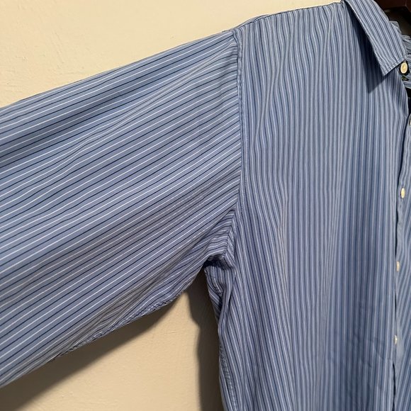 VINTAGE 90s J. Crew Men's Striped Long Sleeve Button Down in Baby Blue Size Med - Picture 9 of 16